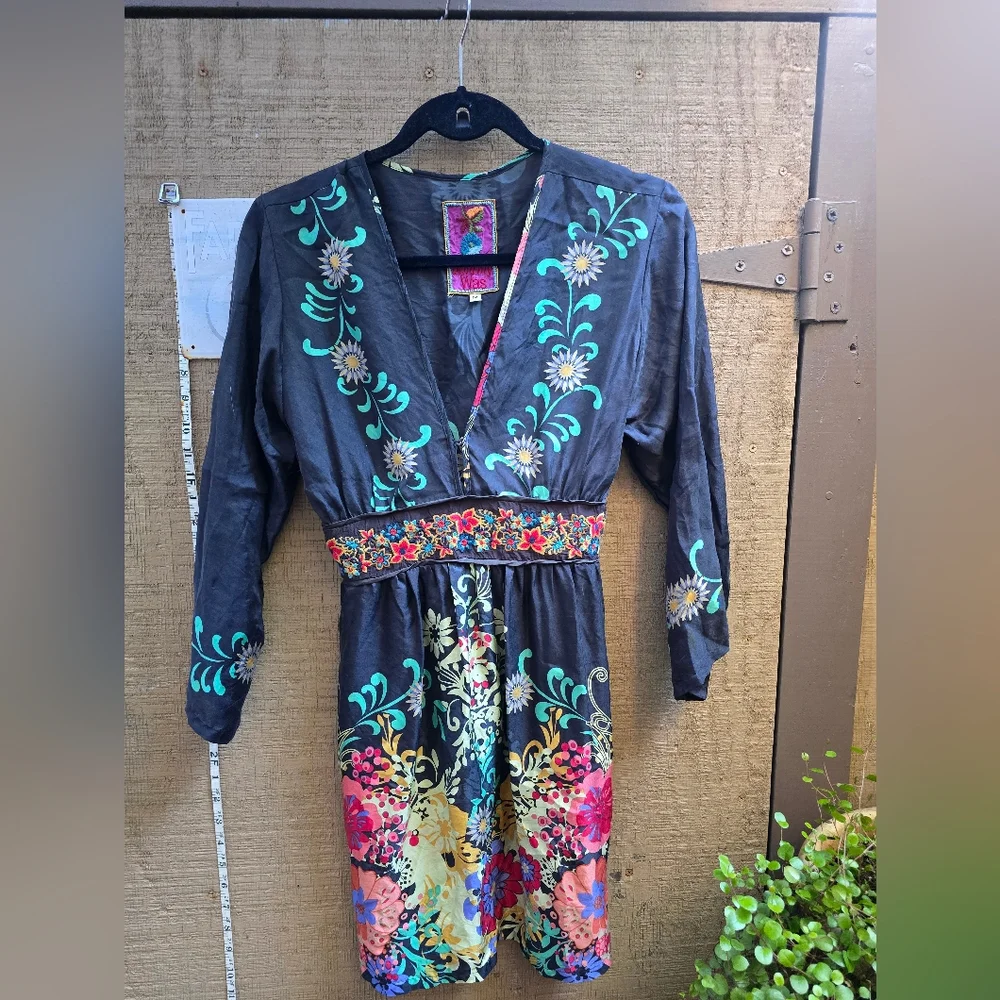 Johnny Was Black Floral Embroidered Long Sleeve Dress - Picture 1 of 4